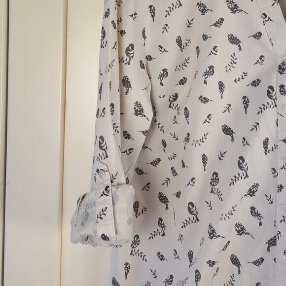 STYLE & CO Long Sleeve Button Down Cream With Black Bird Print Sz XL - Picture 8 of 12